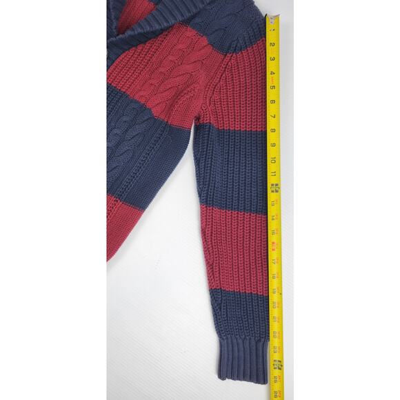 Vintage Hilfiger Mens Medium Rugby Striped Grandpa Chunky Cable Knit Cardigan - Picture 10 of 11